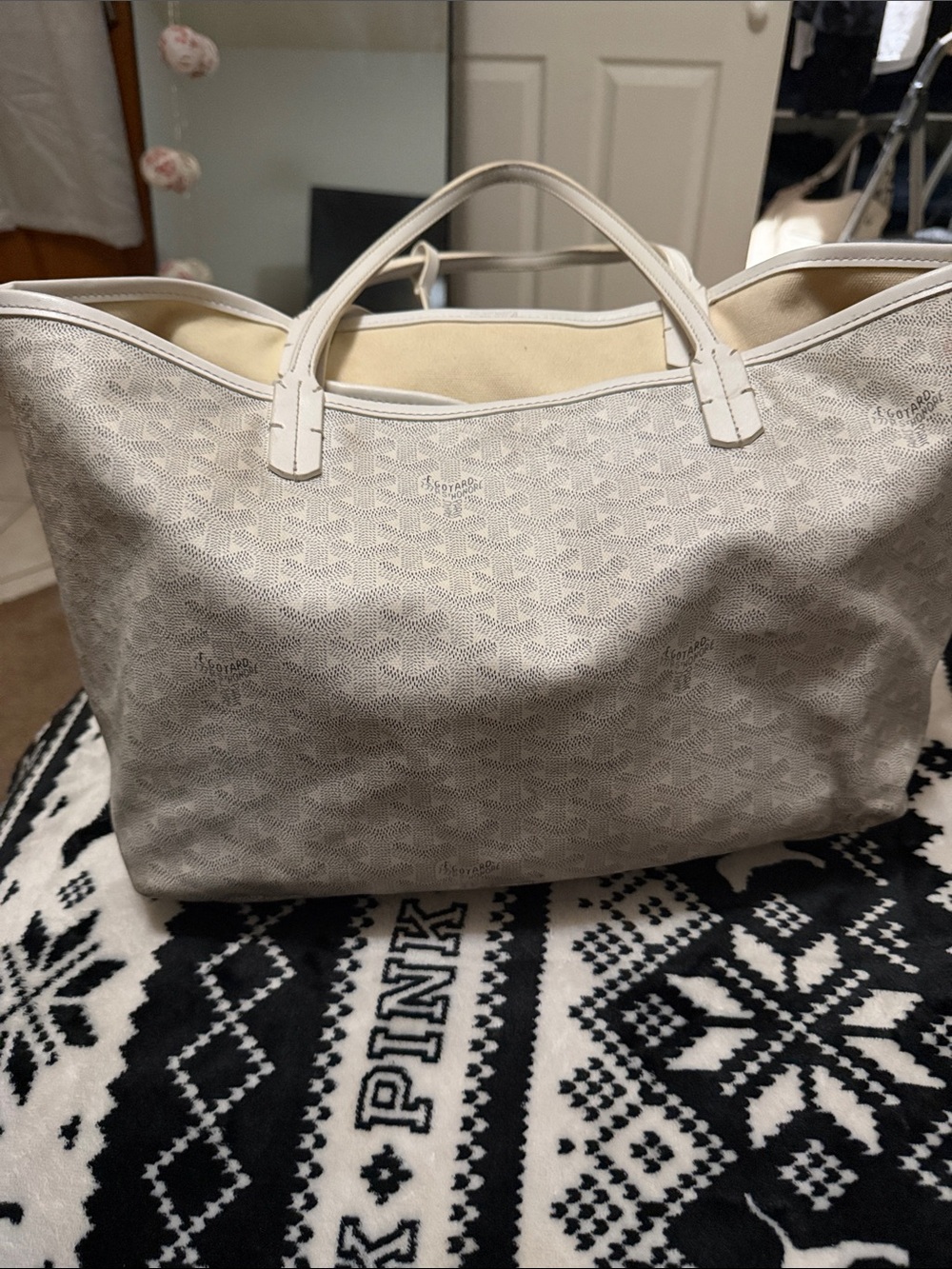 Goyard Cream White Patterned Tote